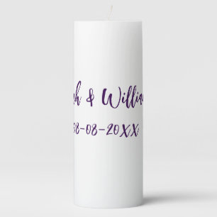 Wedding couple. Name date purple simple minimal mo Pillar Candle