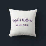 Wedding couple. Name date purple simple minimal mo Throw Pillow<br><div class="desc">design</div>