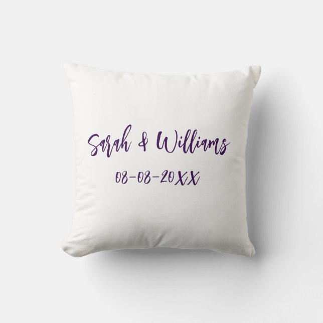 Wedding couple. Name date purple simple minimal mo Throw Pillow (Front)