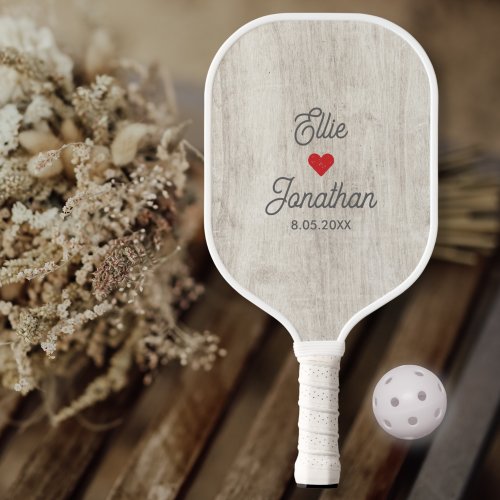 Wedding Couple Name Heart Date Simple Custom Pickleball Paddle