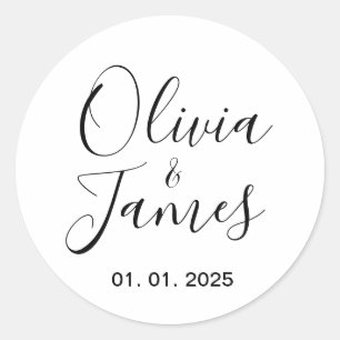 Wedding Couple Name Labels Round White