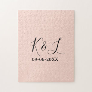 Wedding couple name letter date red pastel backgro jigsaw puzzle