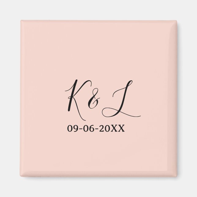 Wedding couple name letter date red pastel backgro magnet (Front)