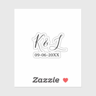 Wedding couple name letter date red pastel backgro sticker