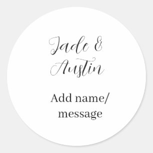 Wedding couple name message date romantic elegant classic round sticker
