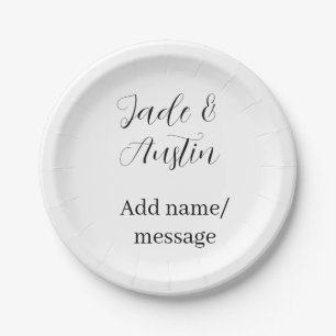 Wedding couple name message date romantic elegant paper plates