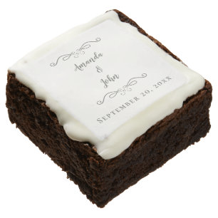 Wedding Couple Names & Date Calligraphy Favor Gray Brownie