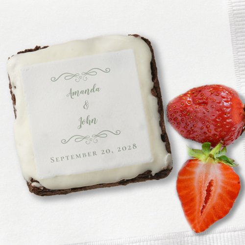 Wedding Couple Names  Date Calligraphy Sage Green Brownie