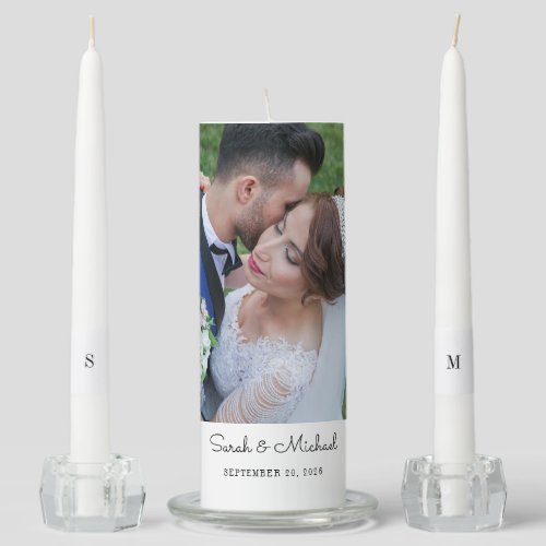 Wedding Couple Names Date Initials Photo Unity Candle Set