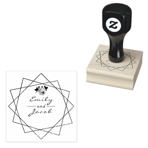 Wedding Couple Names Floral Geometric Art Rubber Stamp