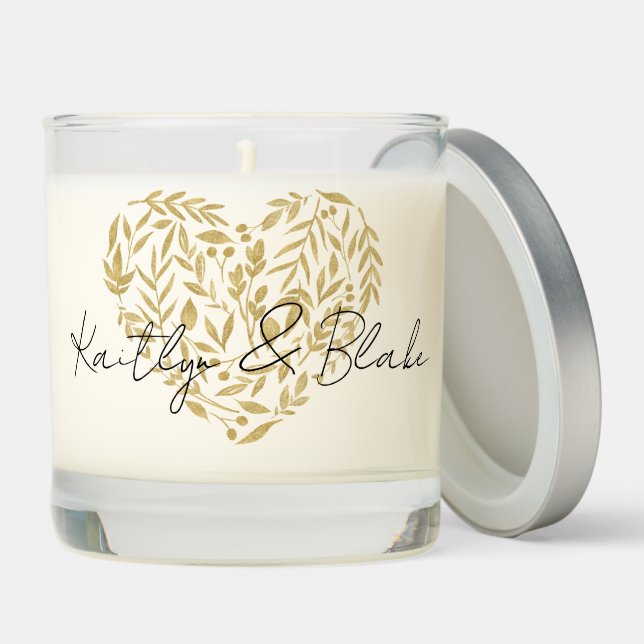 Wedding Couple Names Floral Heart Love Scented Candle (Lid)