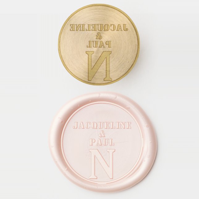 Wedding Couple Names Monogram Wax Seal Stamp (Stamped)