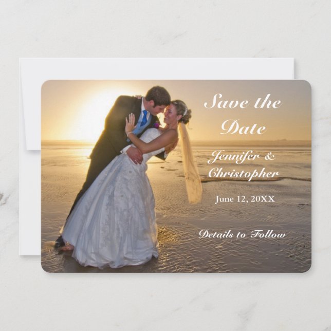 Wedding Couple on Sunset Beach Save the Date Card (Front)