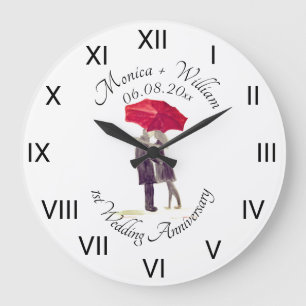 Wedding couple Paper Anniversary Roman Numbers La Large Clock