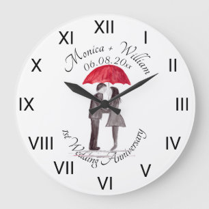 Wedding couple Paper Anniversary Roman Numbers Large Clock