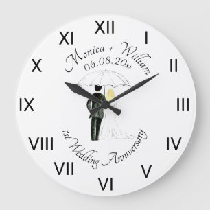 Wedding couple Paper Anniversary Roman Numbers Large Clock