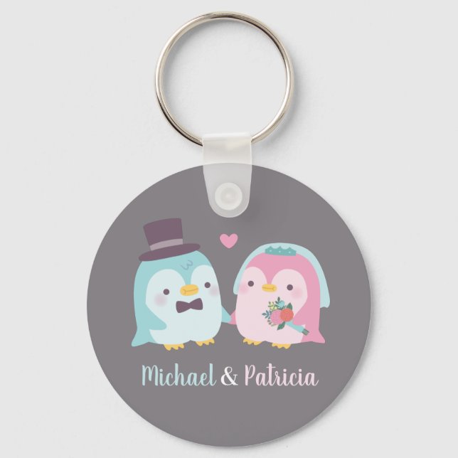 Wedding Couple Penguin Groom and Bride Keychain (Front)