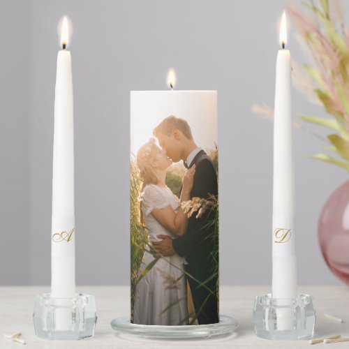 Wedding Couple Photo and Initials Unity Candle Set