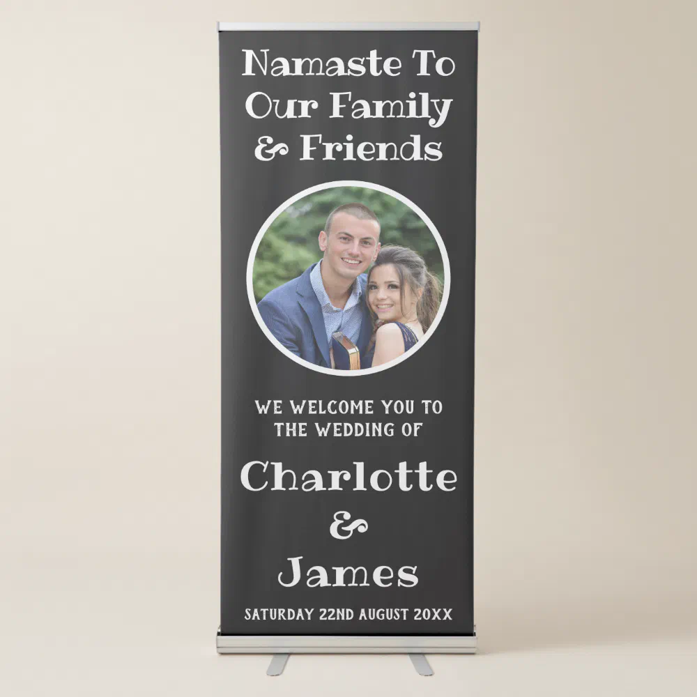 Wedding Couple Photo And Name Black And White Retractable Banner