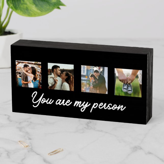 Wedding Couple Photo Collage Anniversary Wooden Box Sign (In Situ Horizontal)