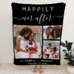 Wedding Couple Photo Collage Black Fleece Blanket<br><div class="desc">Unique wedding photo collage blanket for the perfect keepsake of your special day. "Happily Ever After" is written across the top in a mix of simple white typography and a trendy white script with swashes. Personalize with three photos,  your first names and your wedding date.</div>