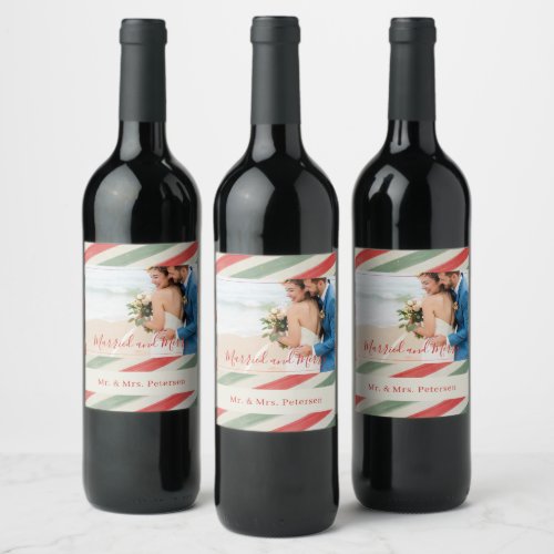 Wedding couple photo elegant Married and Married Wine Label