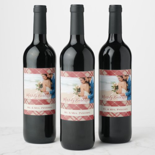 Wedding couple photo elegant Merrily Ever After Wine Label