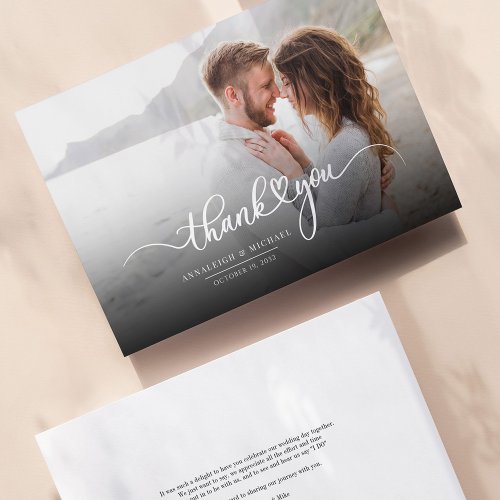 Wedding Couple Photo Hand_Lettered Script Thank You Card