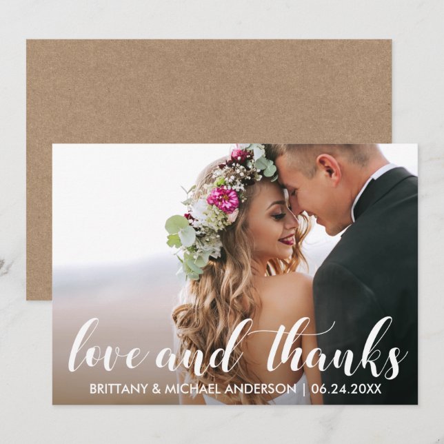 Wedding Couple Photo Love and Thanks Card Kraft (Front/Back)