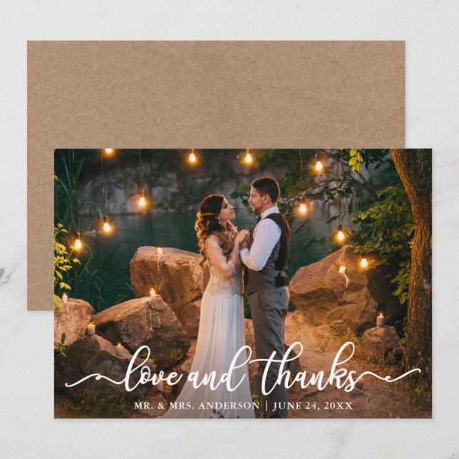 Wedding Couple Photo Love and Thanks Kraft Card (Front/Back)