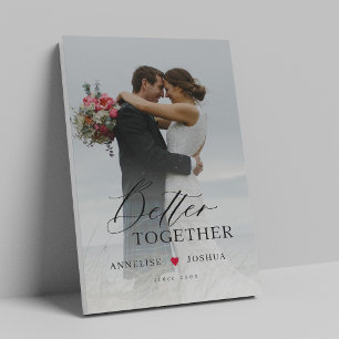 Wedding couple photo modern elegant script faux canvas print