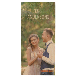 Wedding Couple Photo Monogrammed Keepsake USB Wood Flash Drive