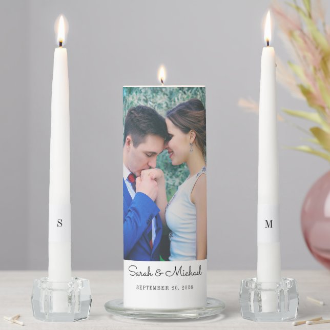 Wedding Couple Photo Names Date Initials Unity Can Candle Set (In Situ)