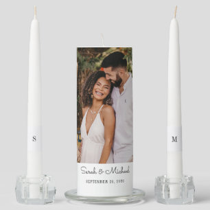 Wedding Couple Photo Names Date Initials Unity Candle Set