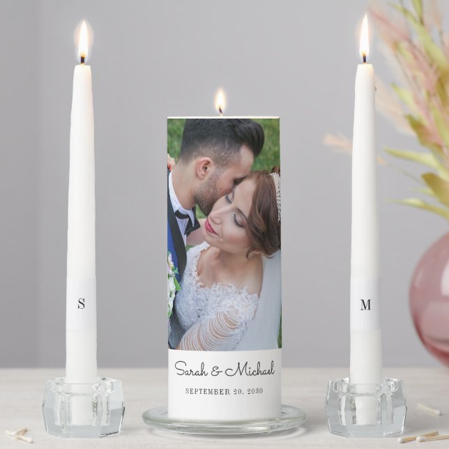 Wedding Couple Photo Names Date Initials  Unity Candle Set (In Situ)