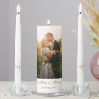 Wedding Couple Photo  Names Date Initials Unity Candle Set
