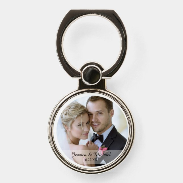 Wedding Couple Photo Names Wedding Date Phone Ring Stand (Front)
