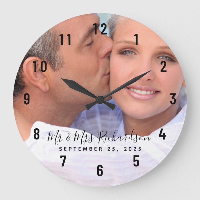 Wedding Couple Photo Personalized Large Clock (Front)