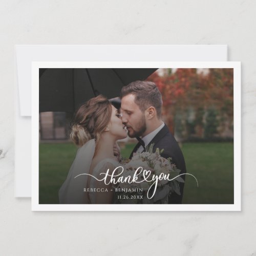 Wedding Couple Photo Script Mr and Mrs Thank You Card