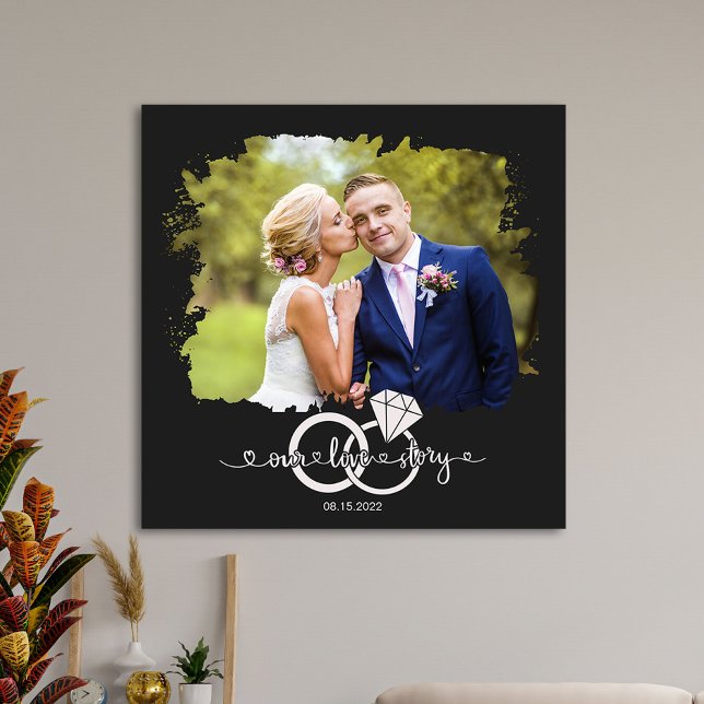Wedding Couple Photo Watercolor Our Love Story Canvas Print (Creator Uploaded)