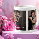 Wedding Couple Photos Love Mug<br><div class="desc">Wedding mug featuring your custom photos on a simple background (you can choose your favorite color in the advanced editor). The "love" text is a script style, which you can customize. A lovely gift for newly weds or mom of the bride or groom, as well as to celebrate an anniversary....</div>