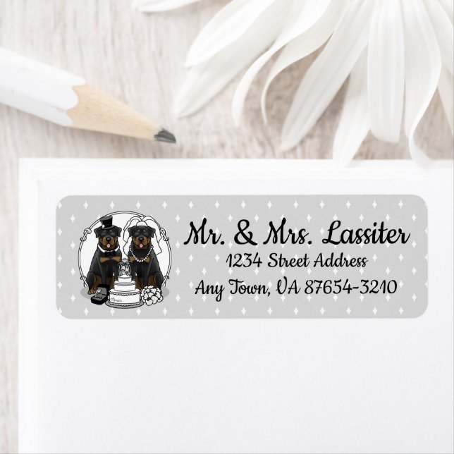 Wedding Couple Rottweilers Bride and Groom Dogs Label (Insitu)