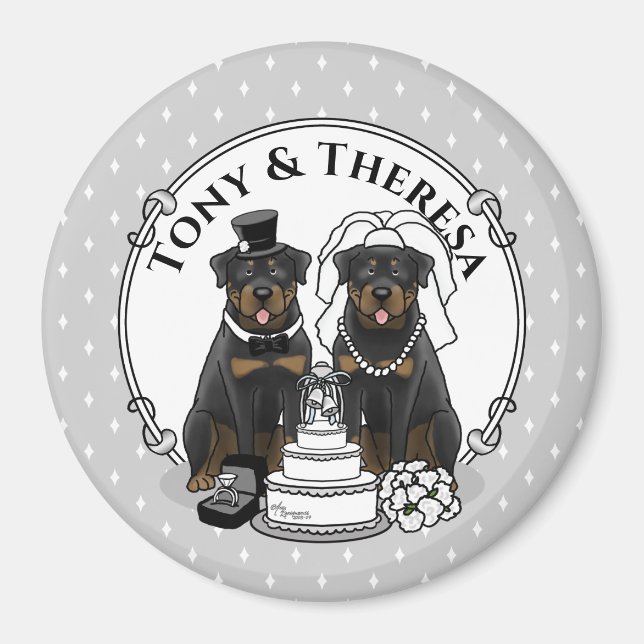 Wedding Couple Rottweilers Bride and Groom Dogs Magnet (Front)