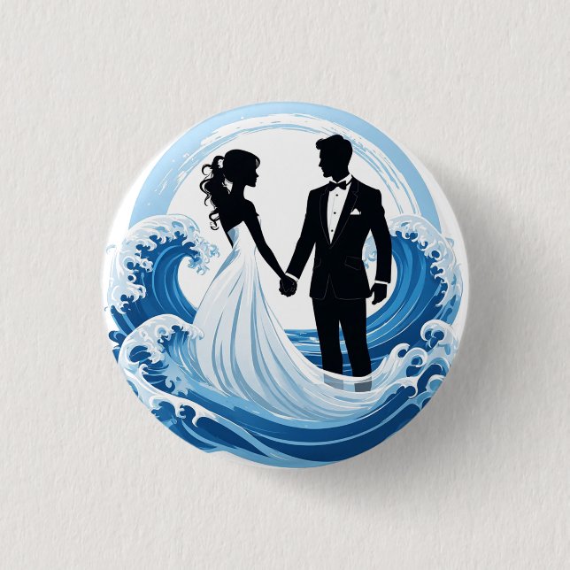 Wedding Couple Silhouette Holding Hands Button (Front)