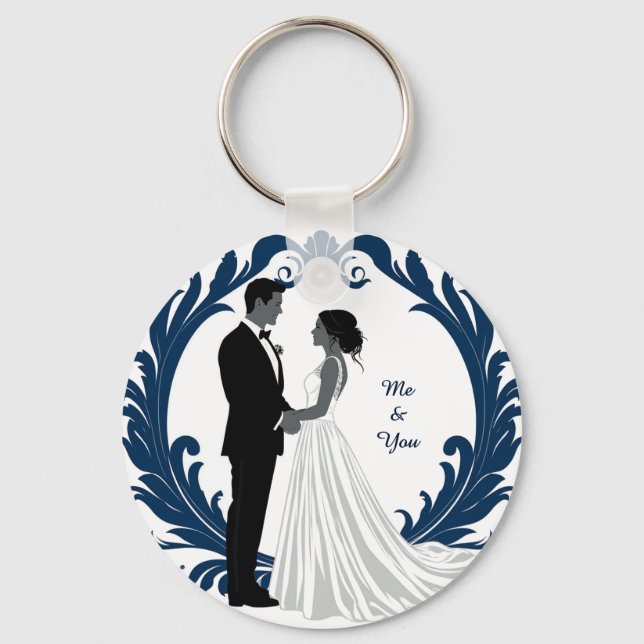 Wedding Couple Silhouette Holding Hands Keychain (Front)