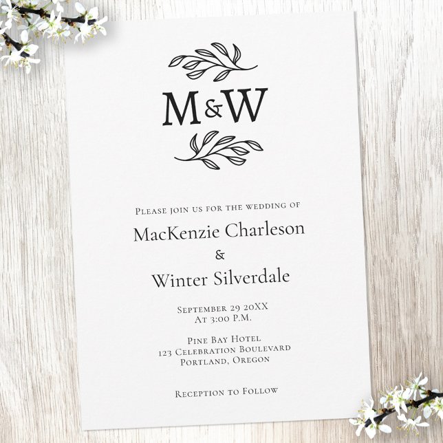Wedding Couple Simple Monogram Initials Minimalist Invitation (Wedding couple monogram initials simple elegant botanical wedding invitation)