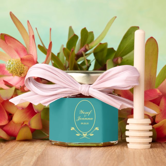 Wedding Couple Teal Rose Honey Jar Favors (Insitu (Wedding))