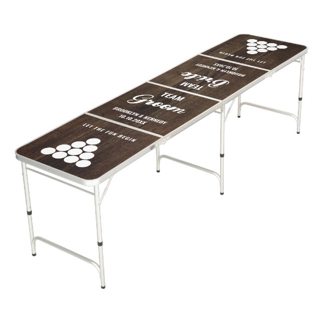 Wedding Couple Team Bride Groom Newlywed Rustic Beer Pong Table (Angled)