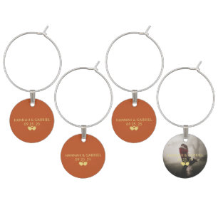 Wedding Couple Terracotta Gold Photo Wine Charm