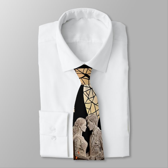 Wedding Couple & Tree of Life Wine Tote Neck Tie (Tied)